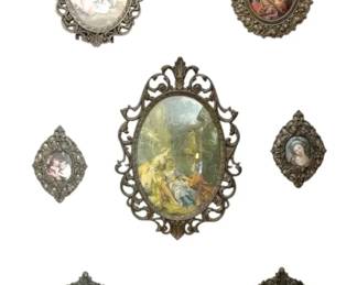 002 Ornate Vintage Italian Oval Framed Prints, Victorian Style