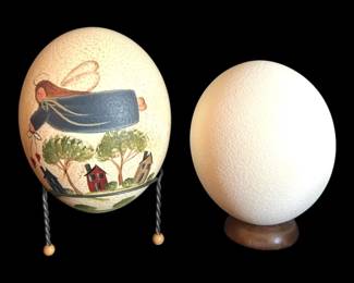 Two Decorative Eggs w Stands One Painted