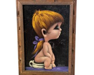 15x21 Black Velvet Girl Potty Painting