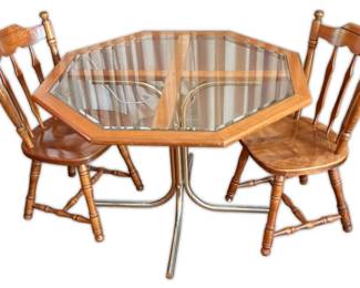 Glass Top Octagonal Kitchen Table w 2 Chairs