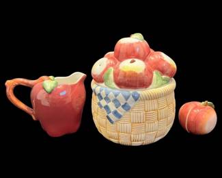 Red Apple Themed Ceramic Items Pitcher, Lidded Jar,  SP Shakers
