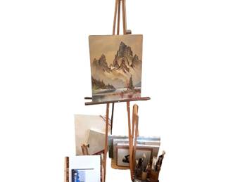 Art Supplies Easel, Canvases, Brushes,  More