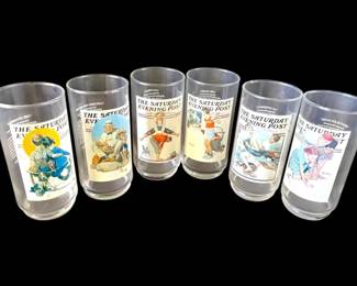 Six Norman Rockwell The Saturday Evening Post Tall Drinking Glasses