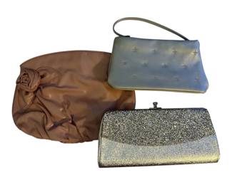 Three Clutches Evening Bags Two Silver, One Pink