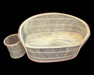 White Peach Wicker Sofa and Waste Basket