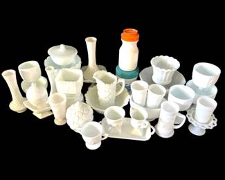 Fruit Bowls, Candleholders, Creamers, More Milk Glassware