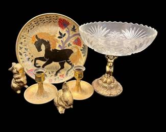Vintage Brass Items Compote, Plate, Candlesticks  More