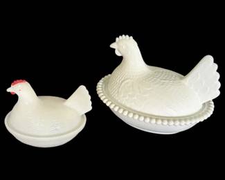 Two Milk Glass HensonNests