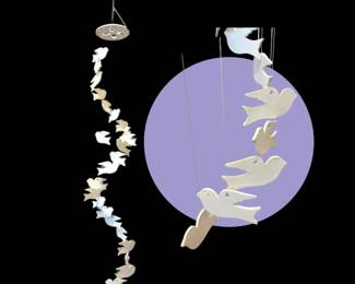 Porcelain Dove Wind Chime Suspended From A Circular Hanger