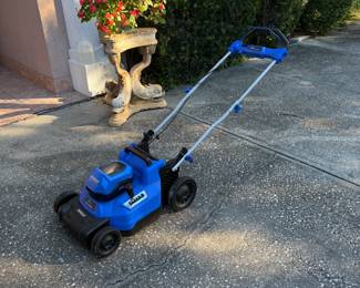 Almost new Kobalt electric mower w/2 batteries, charger, and bag