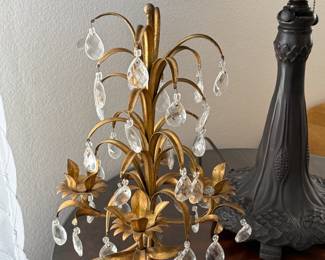 Gilded gold metal & crystal candle holder