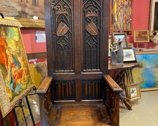 Fabulous 19 century French side chair, very heavy carved oak
