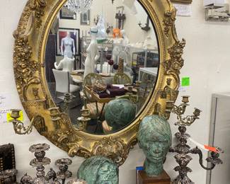 19 century guilt mirror with candle holders