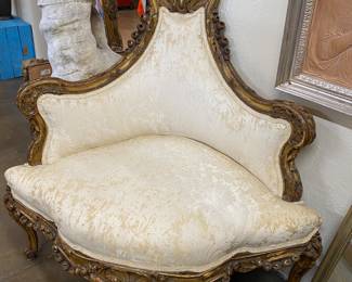 Italian carved corner chair, 19 century with guilt Wood