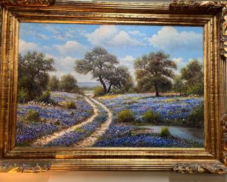 Fabulous Large, William Thrasher oil on canvas blue bonnets will be available Monday ! If any interest call me 214-842-0096