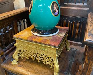 Beautiful 19th century turquoise vase with hand painted portraits
