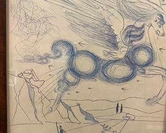 Salvador Dali appears to be an original ink drawing Dali