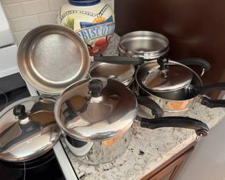 Set of Faber ware pots with lids