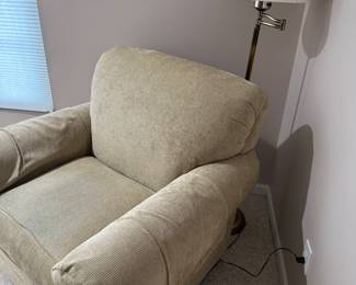 floor lamp behind the matching La-Z-Boy chair to the sofa