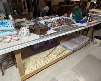 Sewing Work Table with lots of sewing supplies
