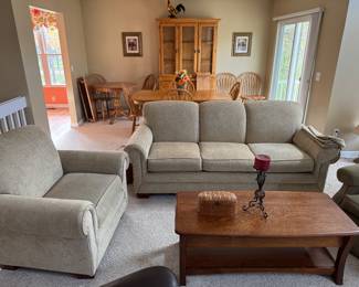 View of Living Room with La-Z-Boy furniture & Amish made Oak Dining