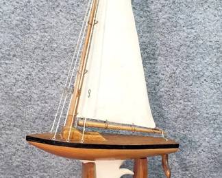 Hand Crafted Wooden Sail Boat with Stand