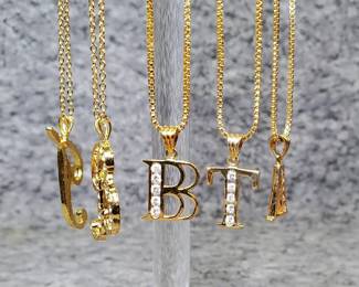 NecklacesInitial Pendants, Gold Tone, Rhinestones