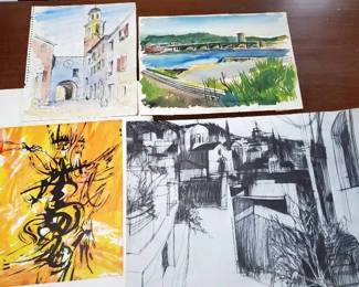 Signed Original Watercolors, Charcoal Drawing, Lithograph