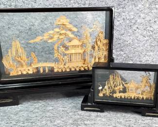 Asian Cork Art Dioramas on Stands
