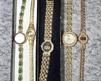 Ladies Watches, Gold Tone Bands, Gems, Rhinestones