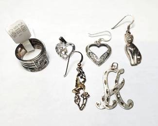 Sterling Silver Ring, Single Earrings, Charms