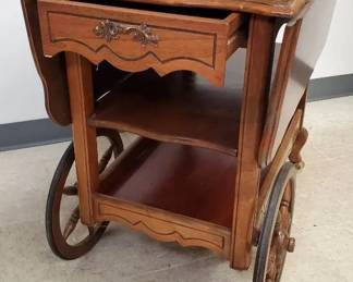 Vintage Rolling Glass Top Drop Leaf Tea Cart