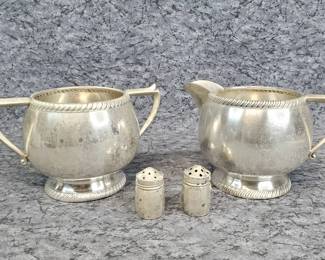 Sterling Silver Cream, Sugar and Salt  Pepper Shakers