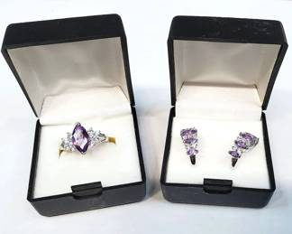 Sterling Silver  Amethyst Ring and Earrings