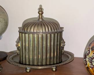 Brass lidded box with footed plate