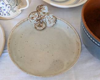Butterfly pottery plate signed Thicker