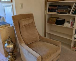 Vintage chair, Brass lamp in sold via our online auction