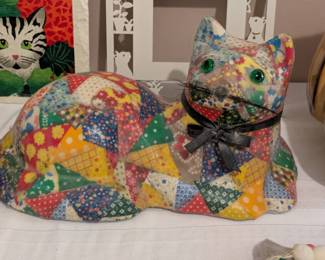 Chalkware patchwork cat figure