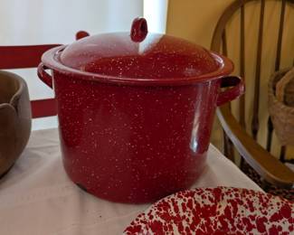 Red Speckled Enamelware stock pot