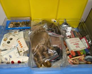 Buttons, dolls wigs etc