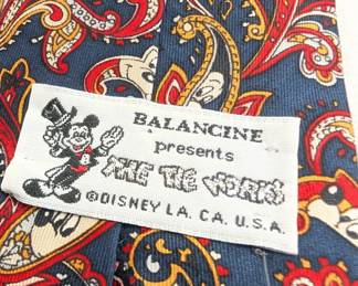 Closeup of the Mickey Mouse blue and red paisley pattern tie by The Tie Works