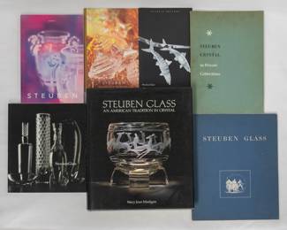 2001 Steuben Glass catalog, Steuben 1995 Quarter IV Holiday Selections catalog; Steuben Glass Classic Designs; 2006 Steuben Glass catalog,  Steuben Glass: An American Tradition in Crystal by Mary Jean Madigan, hardcover; a vintage 1947 The Art of Steuben Glass catalog 