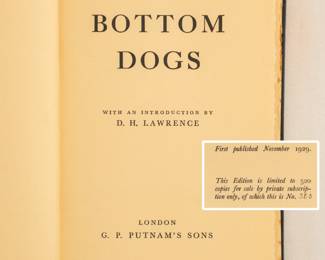 Bottom Dogs by Edward Dahlberg, hardcover, first limited edition, Limited to 520 copies, G.P. Putnam's Sons, 1929