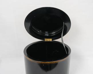 Another view of the antique or vintage trinket or jewelry box with a miniature painting of a dog on the hinged lid