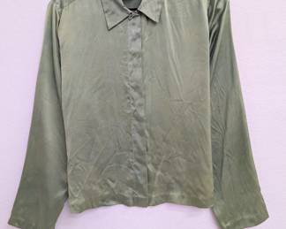 Vintage Field Manor light olive green silk long sleeved blouse size M