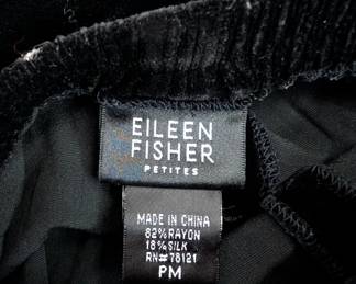Closeup of Eileen Fisher Petites black silk blend crushed velvet pull on pants, size PM