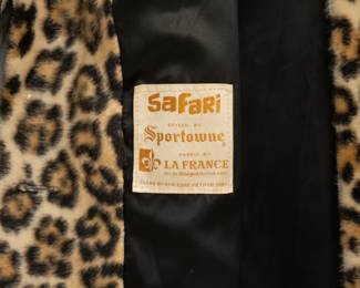 Closer view of the vintage Safari faux leopard fur coat 