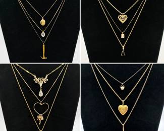 A variety of pretty gold tone pendant necklaces