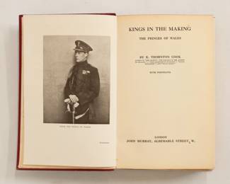 Inside pages of Kings In The Making by E. Thornton Cook, first edition hardcover, published 1931 by John Murray, London