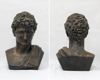 A reproduction plaster bust of a classical Greek sculpture, often referred to as the "Benevento Head" or the "Marathon Ephebe" (Marathon Boy)